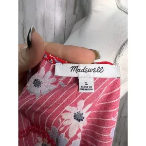 Madewell Women's Large Floral‎ Cropped Blouse Red V-Neck Short Sleeve thumbnail 5