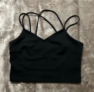 Express Crop Top Women’s Size M Black Double-Strap V-Neck Thick Crop Cami thumbnail 1