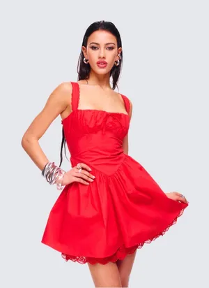 Finesse Red lace trim mini dress thumbnail 1