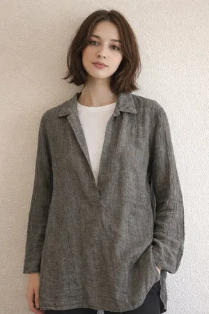 Ellen Tracy Linen Blend Top Size 12 Minimalist Classic Office Business Natural thumbnail 1