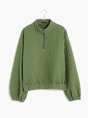 Madewell Diamond Jacquard Half-Zip Pullover Top Faded Palm Green Jacket Large thumbnail 4