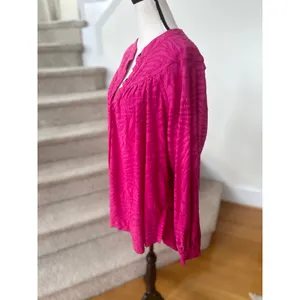 Free People Hot Pink Floral Print Blouson Sleeve Oversize Long Sleeve Blouse thumbnail 4