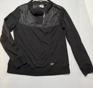 Harley-Davidson Women’s 1/4 Zip Sweater Black Orange Embroidered L thumbnail 1