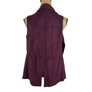 Lysse Faux Suede Vest Open Front Utility‎ Burgundy Purple Drawstring Size Small thumbnail 3