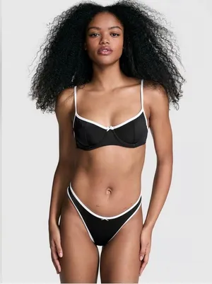 Pink By Frankies Bikinis Buttercup Bikini Top Swim Top Black White S thumbnail 2