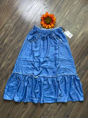 Unique Vintage NWT 1970s Chambray Ruffle Tiered Midi Skirt X-SMALL thumbnail 5
