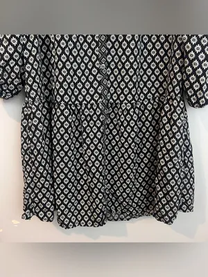 Joie Hagi Long Bishop Sleeve Ditzy Tile Print Black/White Drop BohoDress Size XS thumbnail 9