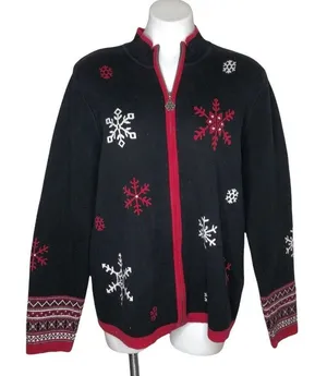 BRECKENRIDGE Christmas Holiday Snowflake Zip Sweater Heavy Cotton Knit Size XL thumbnail 1