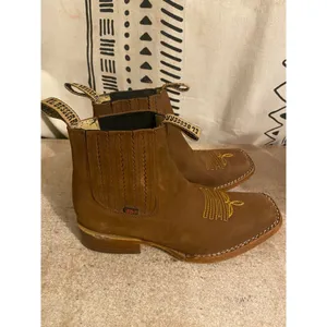 Besserro‎ Brown Suede Chelsea Ankle Boots Western Embroidered Leather 21 MEX thumbnail 4