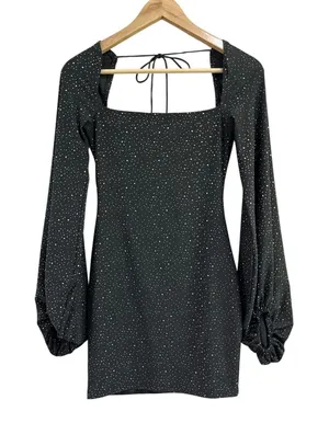 Lucy In The Sky Black Rhinestone‎ Puff Sleeve Bodycon Mini Dress Small thumbnail 1