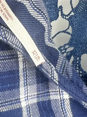 Free people Blue Plaid Lace Yoke Women's Top - Unbranded thumbnail 2