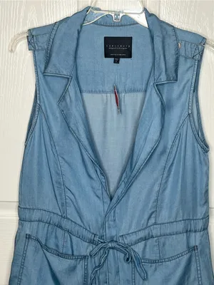 Sanctuary Sleeveless Chambray Utility Vest Light Blue Sz L Lyocell thumbnail 2
