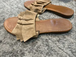 Suede Ruffle Slide Sandals in Tan Size 10 thumbnail 3