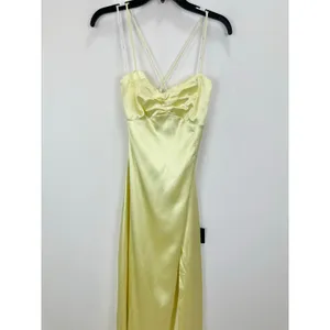 Lulus Stunning Example Light Yellow Satin Backless Maxi Dress Formal Small NWT thumbnail 6