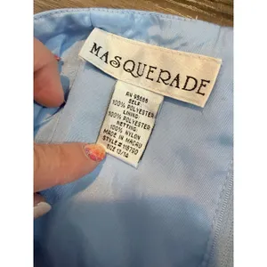 Masquerade Light Blue Satin Embroidered Strapless Floor-Length Prom Gown L thumbnail 3