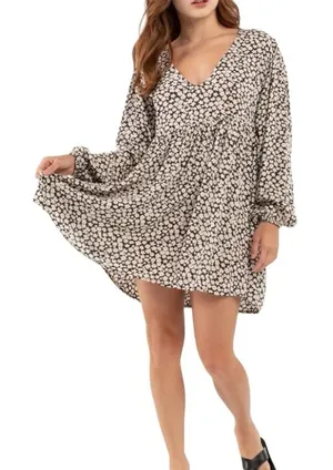 Billabong Daisy Floral Print Gauze peasant poof Sleeve 90s style Babydoll Dress thumbnail 1