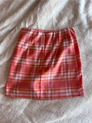 wild fable Coral Pink Plaid Mini Skirt with Yellow & White Stripes thumbnail 2