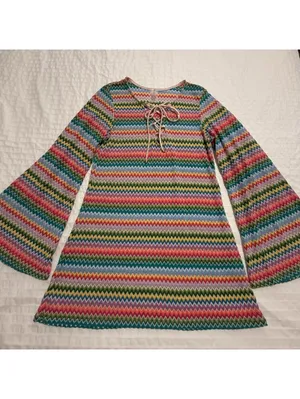 PQ Swim Ziggy Noah Coverup Tunic Chevron Rainbow Bell Sleeves XS / S Multicolor thumbnail 13