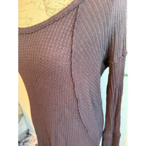 Free People Women Purple Waffle Knit Thermal Tunic Scoop Neck Long Sleeve Small‎ thumbnail 4