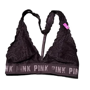 PINK Victoria's Secret XS Black Floral Lace Bralette Wireless T-Strap thumbnail 1