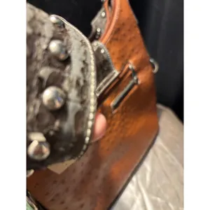 Western Ostrich Croc Embossed Studded Hobo Shoulder Bag Cognac Brown Horsebit‎ thumbnail 7
