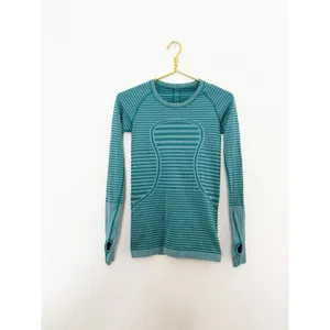 Lululemon Swiftly Tech Long Sleeve Crew Teal Blue Green Striped Running Top 4 thumbnail 4