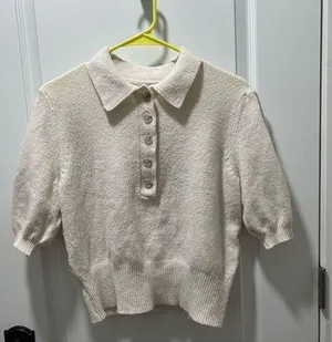 A New Day White Sweater With Button Details Short Sleeve Size Small thumbnail 1
