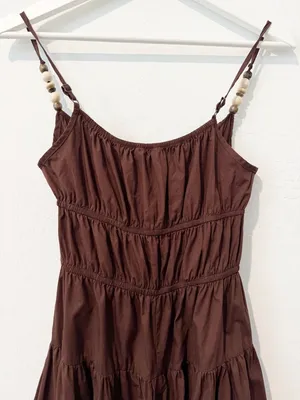 Sim and Sam Milkmaid Poplin Midi Dress Size XS Chocolate Brown Cottagecore Boho thumbnail 8