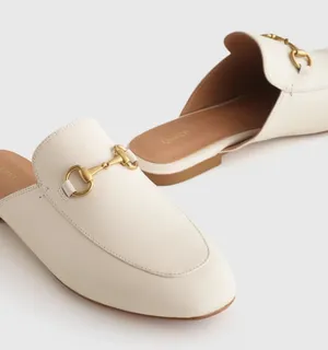Quince $150 Women's Italian Leather Horsebit Loafer Mule in Bone Sz 7 thumbnail 1