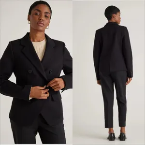 Quince Ultra Stretch Ponte Double Breasted Blazer Size Medium Black Minimalist thumbnail 2