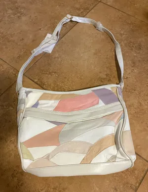 Women's White Patchwork Leather Crossbody Bag with Pastel Accents thumbnail 1