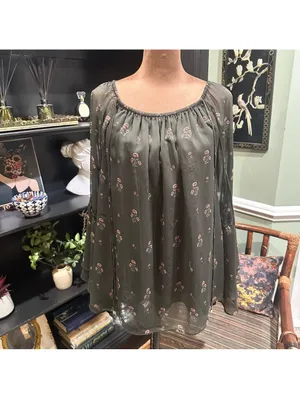 White House Black Market Floral Sheer Sleeve Blouse – Size M thumbnail 2
