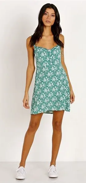 For Love & Lemons Zamira Button Front Dress Kelly Green Floral Mini Slip Dress S thumbnail 1