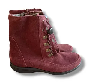 Clarks Ankle Boots Womens 8 Burgundy Suede Lace Up Zip Comfort Hiking Booties thumbnail 1