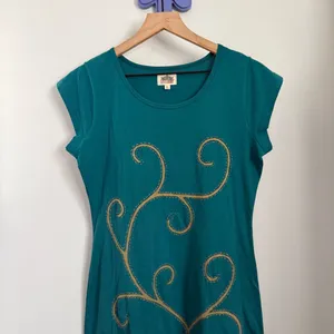 Adria Mode Large Tunic Dress Teal Organic Cotton Lagenlook Spring‎ Squiggly thumbnail 4
