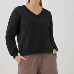 Women’s Pact Courtside V-Neck Sweatshirt Black Size XL thumbnail 4