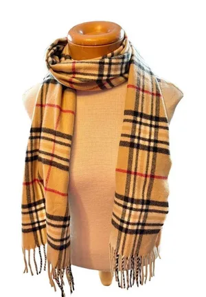 plaid winter Scarf Beige Tartan Plaid 70" x 12" Unisex thumbnail 1