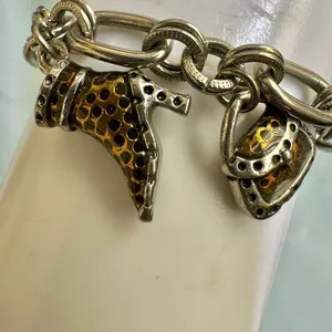 Silver tone Cookie Lee Fashionista High Heel Shoes Purses Charm Bracelet thumbnail 10