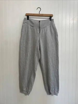 AERIE Fleece Corset Jogger Zip Front Sweatpants in Heather Gray Size L thumbnail 2