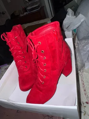 Red Chunky Heel Boots Size 8 thumbnail 2