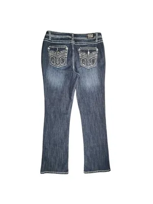 Earl Jean Size 10 Dark Wash Bootcut Jeans Embellished Flap Pocket Stretch thumbnail 5