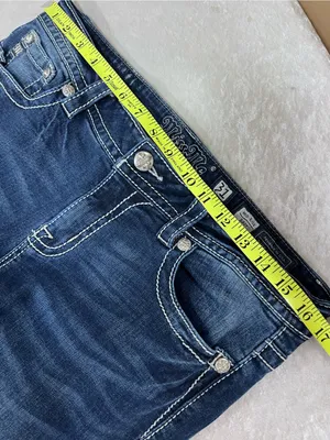 Miss Me Women's Dark Blue sequin Embroidered pockets mid rise Bootcut Jeans 31 thumbnail 6