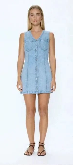 Vigoss Women's Denim Cotton Button-Up V-Neck Mini Dress Small - Medium thumbnail 1