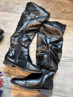 Womens Black Leather 7W Over the Knee Boots thumbnail 2
