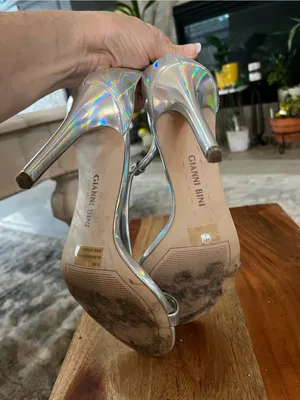 Gianni Bini Silver Hologram T-Strap High Heel Sandals Sz 6.5 thumbnail 7