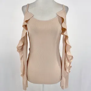 Club Monaco Ruffle Trim Cold Shoulder Long Sleeve Sweater Blush Pink Size XS thumbnail 3