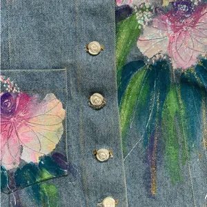 Vintage‎ Denim Floral Painting Vest thumbnail 5