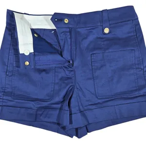 J Crew High Rise Cuffed Shorts Navy Blue Cotton Blend Size 4 Gold Button‎ Detail thumbnail 3