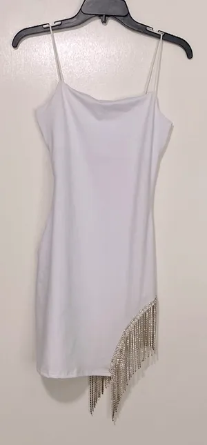 SHEIN White Spaghetti Strap Mini Dress with Fringe Chain Detail thumbnail 1