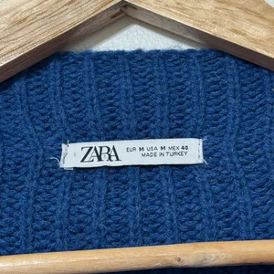 ZARA Wool Blend Sweater Size Medium Blue Tunic Length Knit thumbnail 3